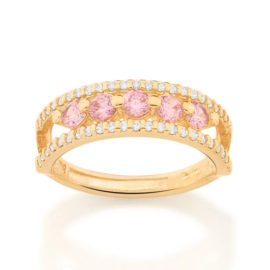 512869 anel aro duplo cravejado de zirconias com 5 zirconias rosa no centro colecao cores da vida marca rommanel loja revendedora brilho folheados